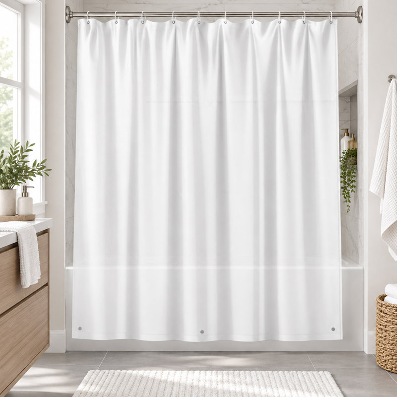 72 x 72 Inch PEVA Shower Curtain Liner with Magnetic Weights and Metal Grommets, White