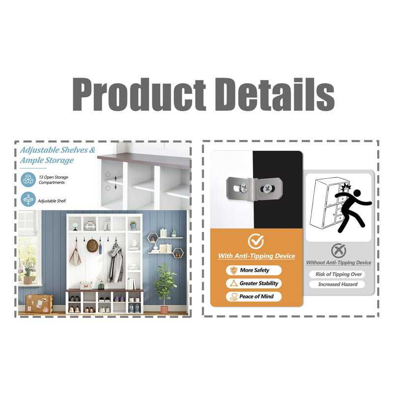4-in-1 Shoe Cabinet & Coat Rack, White