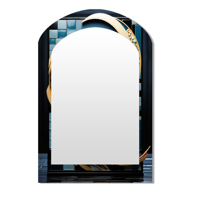 Art nouveau contemporain circulaire bleu clair circulaire - miroir géométrique arqué, grand miroir mural asymétrique moderne
