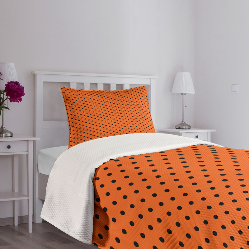 Twin Orange and Black Polka Dot Quilted Bedspread Set
