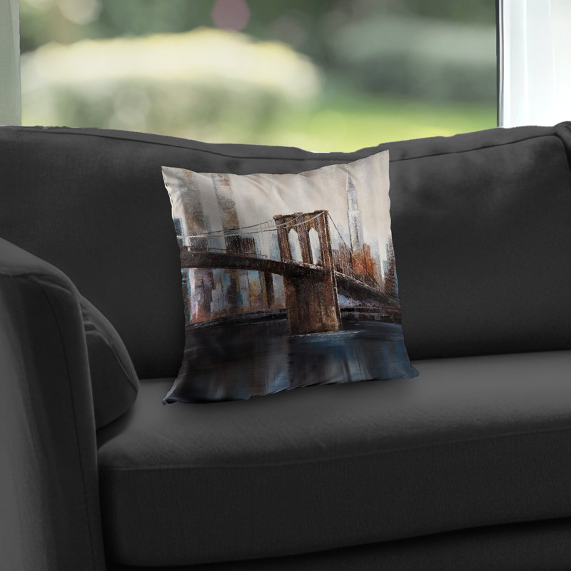Urban Brooklyn Bridge Bedroom Brown – Throw Pillow Cover Only, Double-Sided Print, Insert Not Included