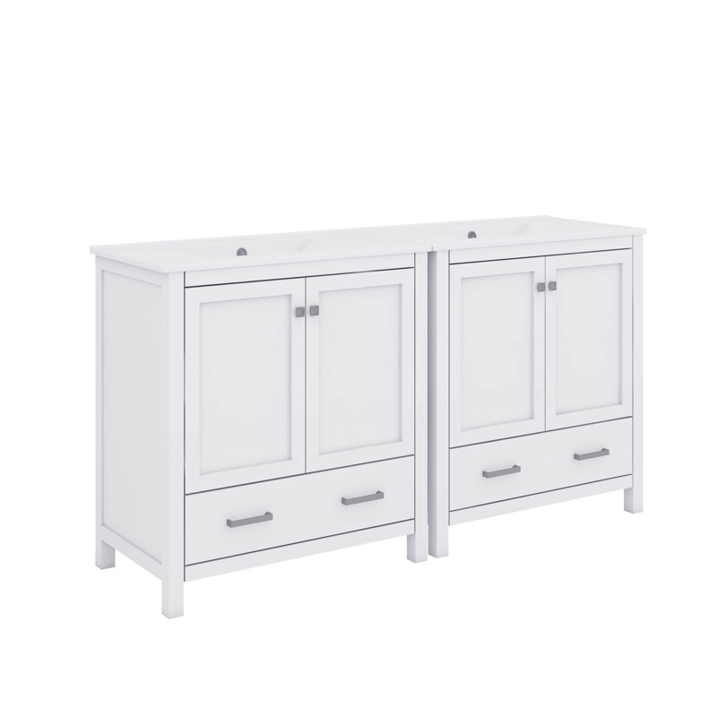 Ensemble de meuble-lavabo de salle de bain 60 po, Blanc, Gris