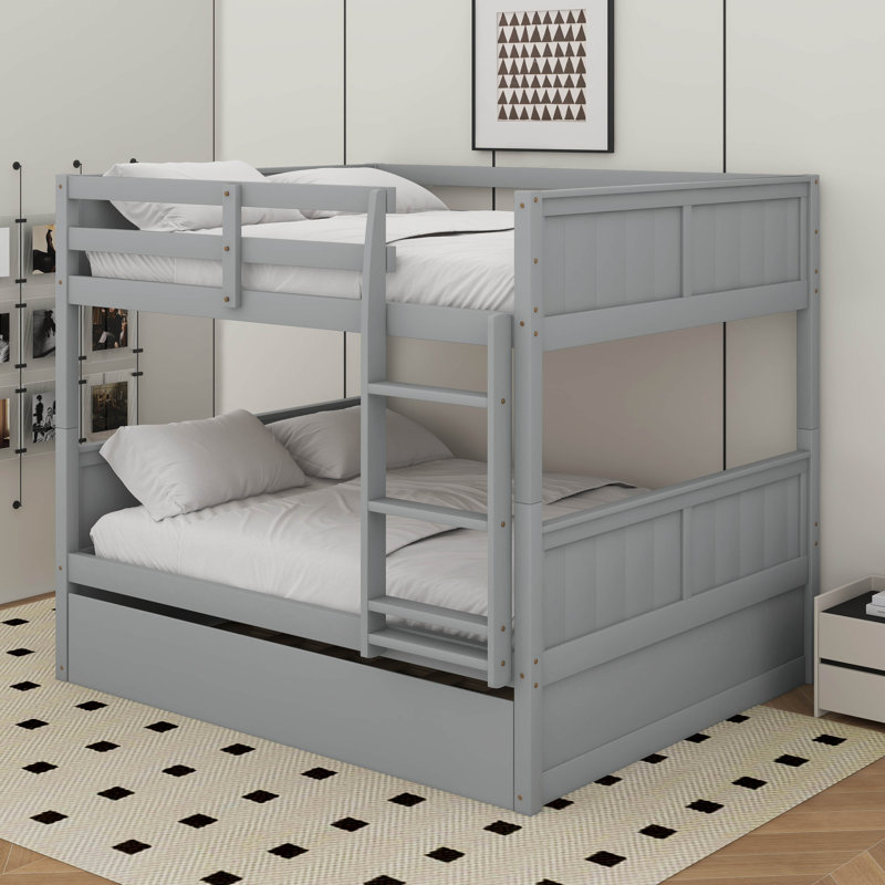 Full Over Full Bunk Bed With Trundle, Gray