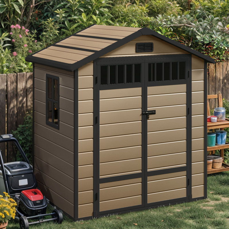 Edrosie Inc 6 X 4.4 Ft 118 Cuft  Resin Outdoor Storage Shed With Fence‑Style Design & Side Windows, Brown