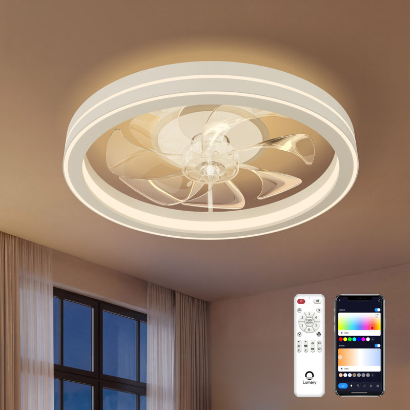 Lumary 19" Smart Ceiling Fan with Nightlight, WiFi & Bluetooth Low Profile Ceiling Fan with Light Remote for Bedroom, RGBAI & 42 Scenes Mode(White)