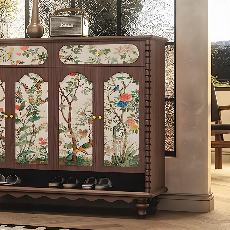 Armoire de rangement pour hall d'entrée en bois massif, Noyer