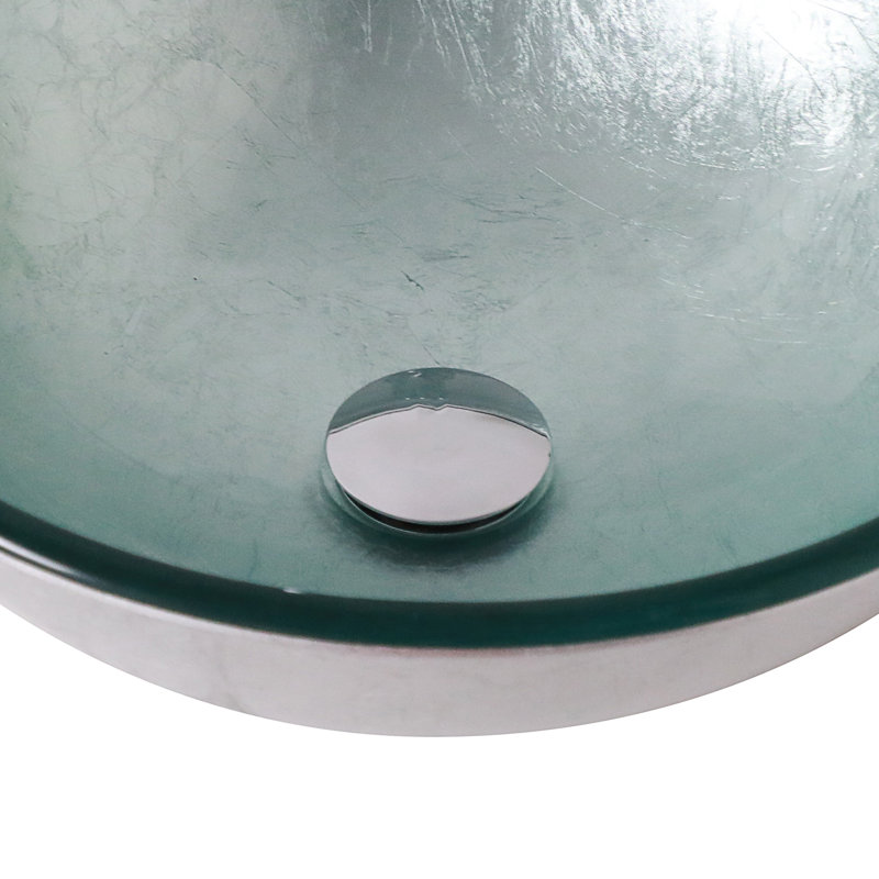 Lavabo de salle de bain vasque en verre trempé avec bonde escamotable, Argent, Argent