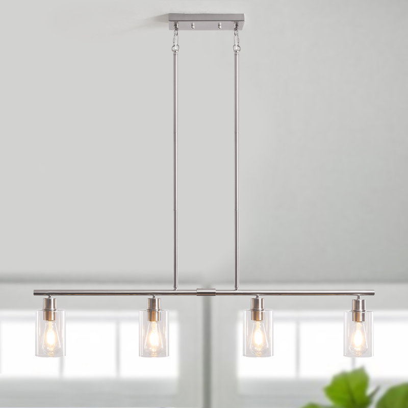 Delmo 4 - Light 43.7'' Kitchen Island Jar Pendant Modern Linear Chandelier with Clear Glass Shades, Brushed Nickel
