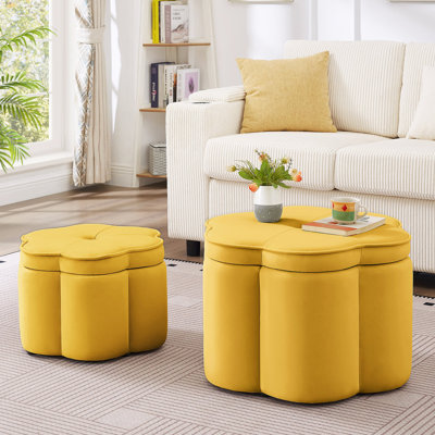 Ensemble de 2 repose-pieds avec rangement, repose-pieds en forme de pétale en forme de fleur, repose-pieds rembourré en velours, pour le salon, le salon et le vestibule