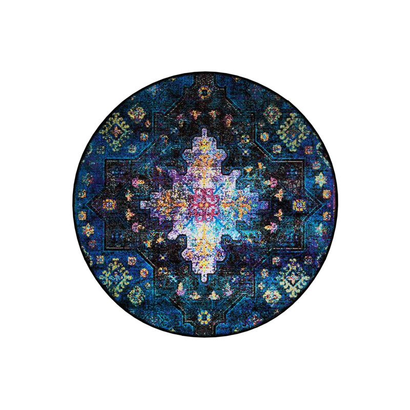Navy Blue Tones Traditional Motif Patterned Round Woven Base Vintage Decorative Carpet, Round 3'4"