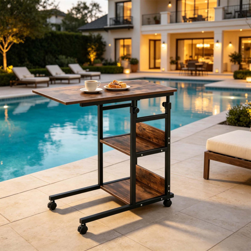 Versatile C-Shaped Adjustable Height Side Table with Smooth-Rolling Casters for Multiple Uses and Enhanced Mobility