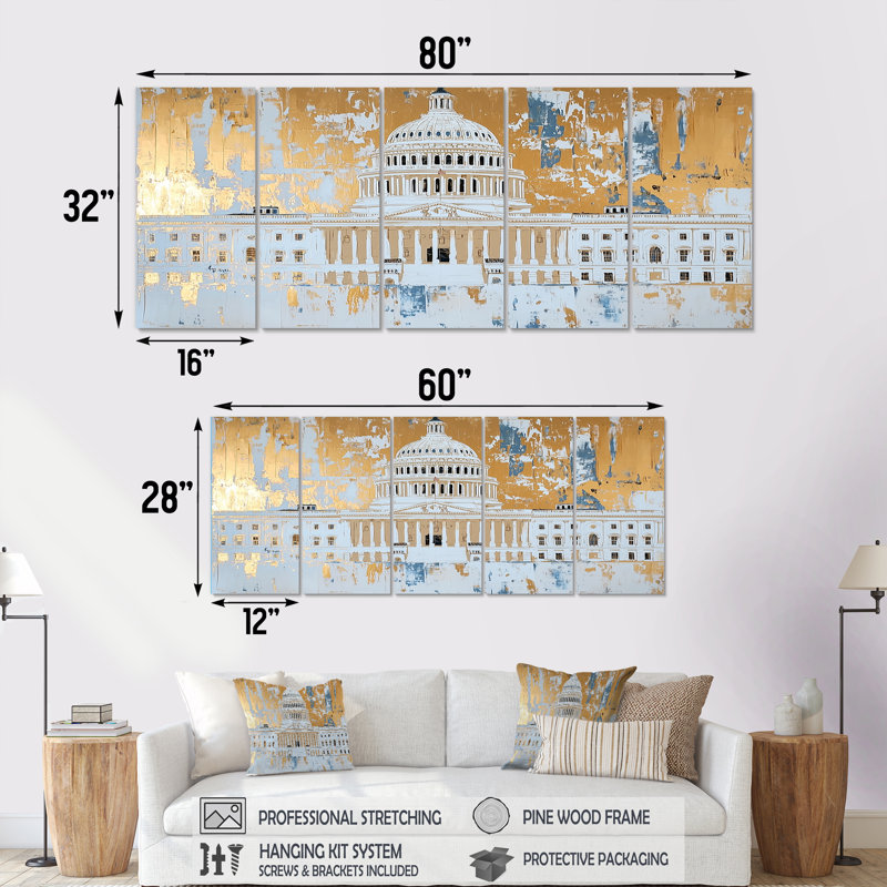 Mihos I - Patriotiste américain, art mural moderne, 5 pièces, H 32 po x l 80 po