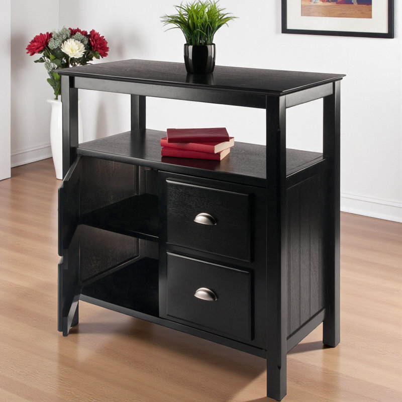 Etchison Black Finish Buffet Cabinet With Aluminum Pulls, 35.81" H X 35.79" W X 17.82" D