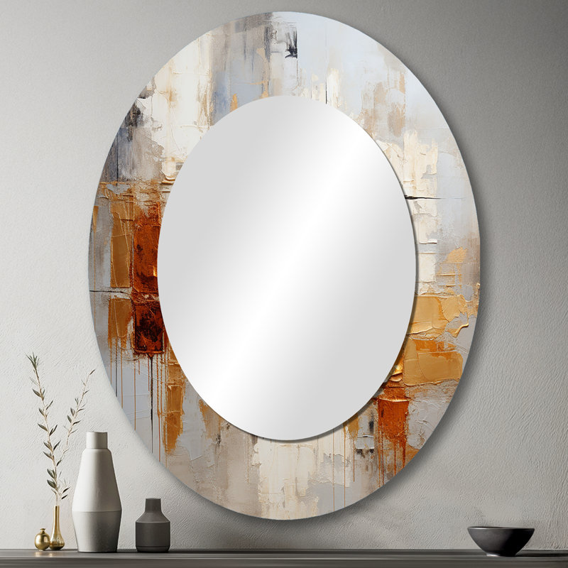 Transcendent Textures V - Abstract Oval Decorative Mirror On Metal, 43" x 33"