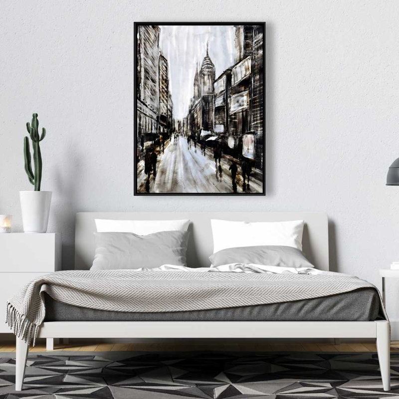 Busy Gray Street - Toile encadrée grise pour la décoration intérieure, H 49,25 po x l 37,25 po