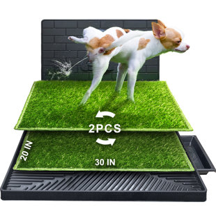 Hompet Dog Litter Box, 2 Pcs Artificial Grass Training Pads With Pee Baffle