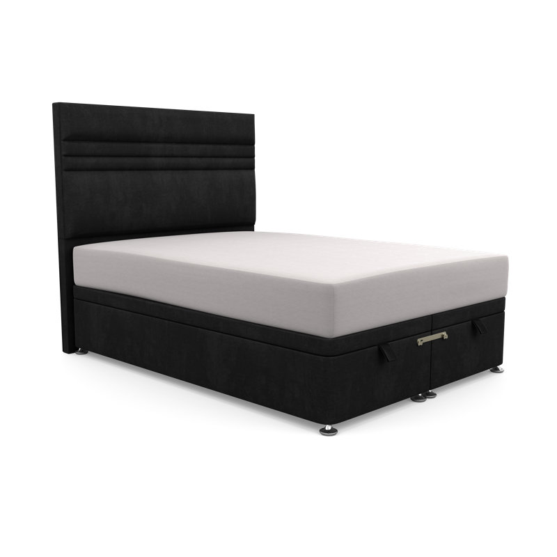 Upholstered Ottoman Storage Bed, Small Single (2'6), Crushed Velvet Black, Crushed Velvet
