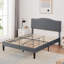 Double Size Upholstered Platform Bed Frame With Nailhead Trim Adjustable Headboard, Wooden Slats Support, Easy to Assembly-19895011