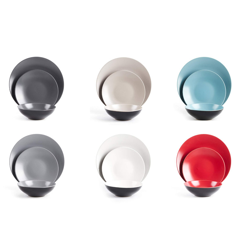 Service de table 18 pièces en grès HomeVSS Two-Tone Colors Life, fini mat, pour 6 personnes, Very Cool