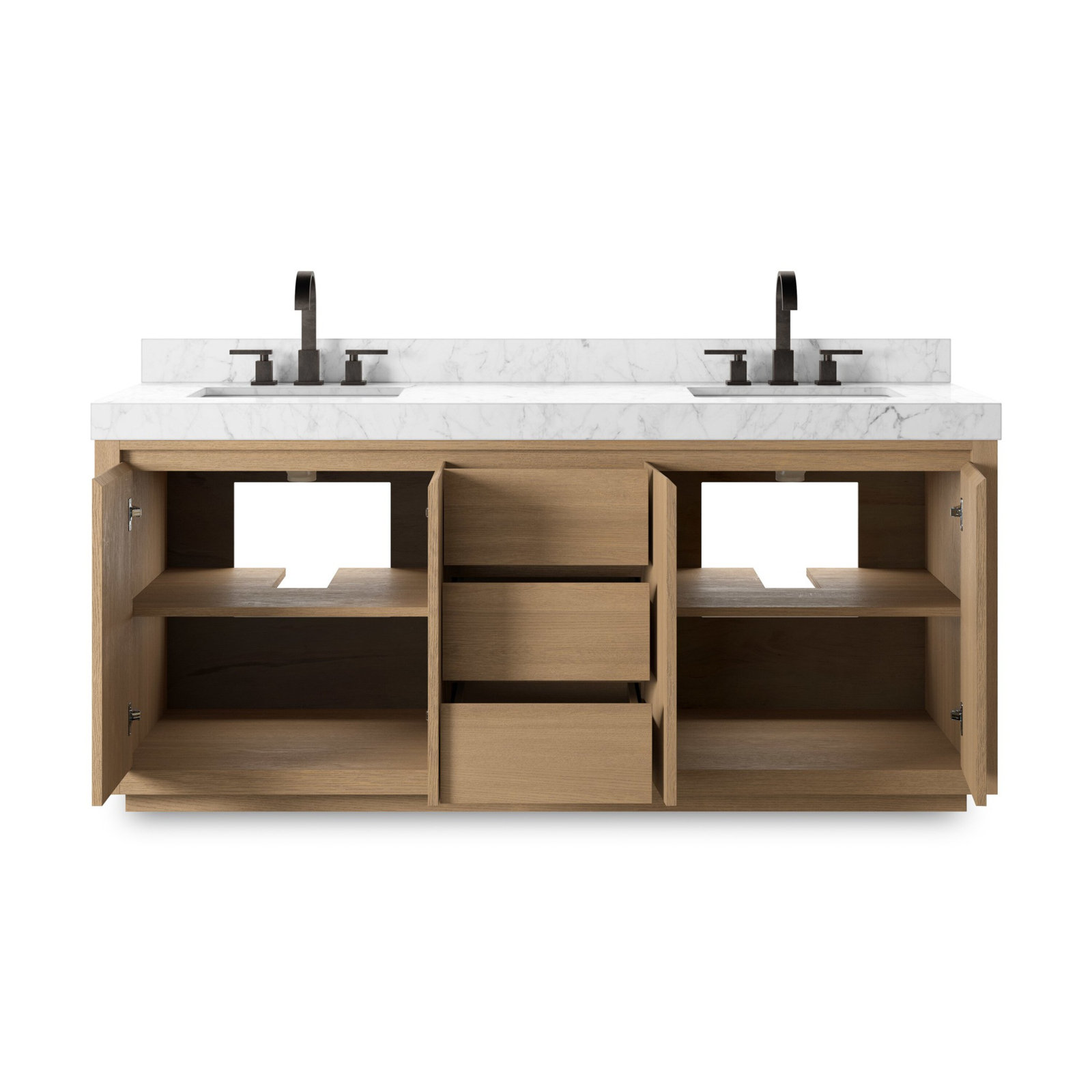 Oak Double Bathroom Vanity, Satin Light Wash Oak Veneer