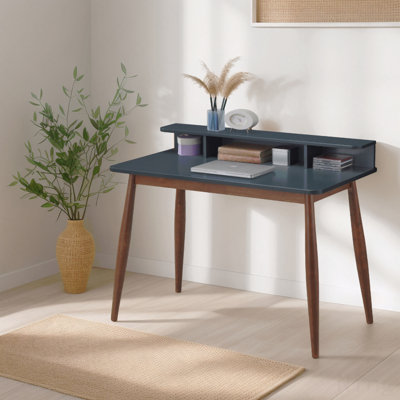 Roskilde Mid-Century Modern Wood Writing Desk With Hutch, White