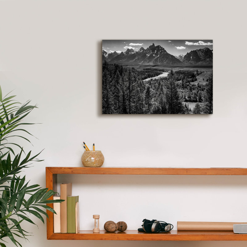 Toile épique «Grand Teton et la rivière aux serpents monochrome» par Rick Berk, épopée, 18 po x 12 po