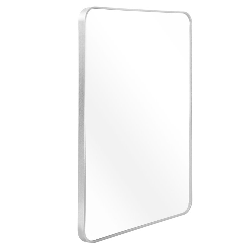 Miroir mural de salle de bain 30x40 pouces avec cadre en métal argenté - verre HD, cadre rouille, montage rapide en pouces avec cadre en alliage, suspension simple