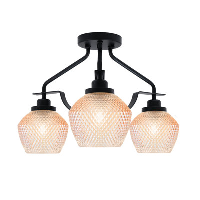 Salem 3 Light Semi-Flush Shown In Matte Black Finish With 6" Amber Textured Glass