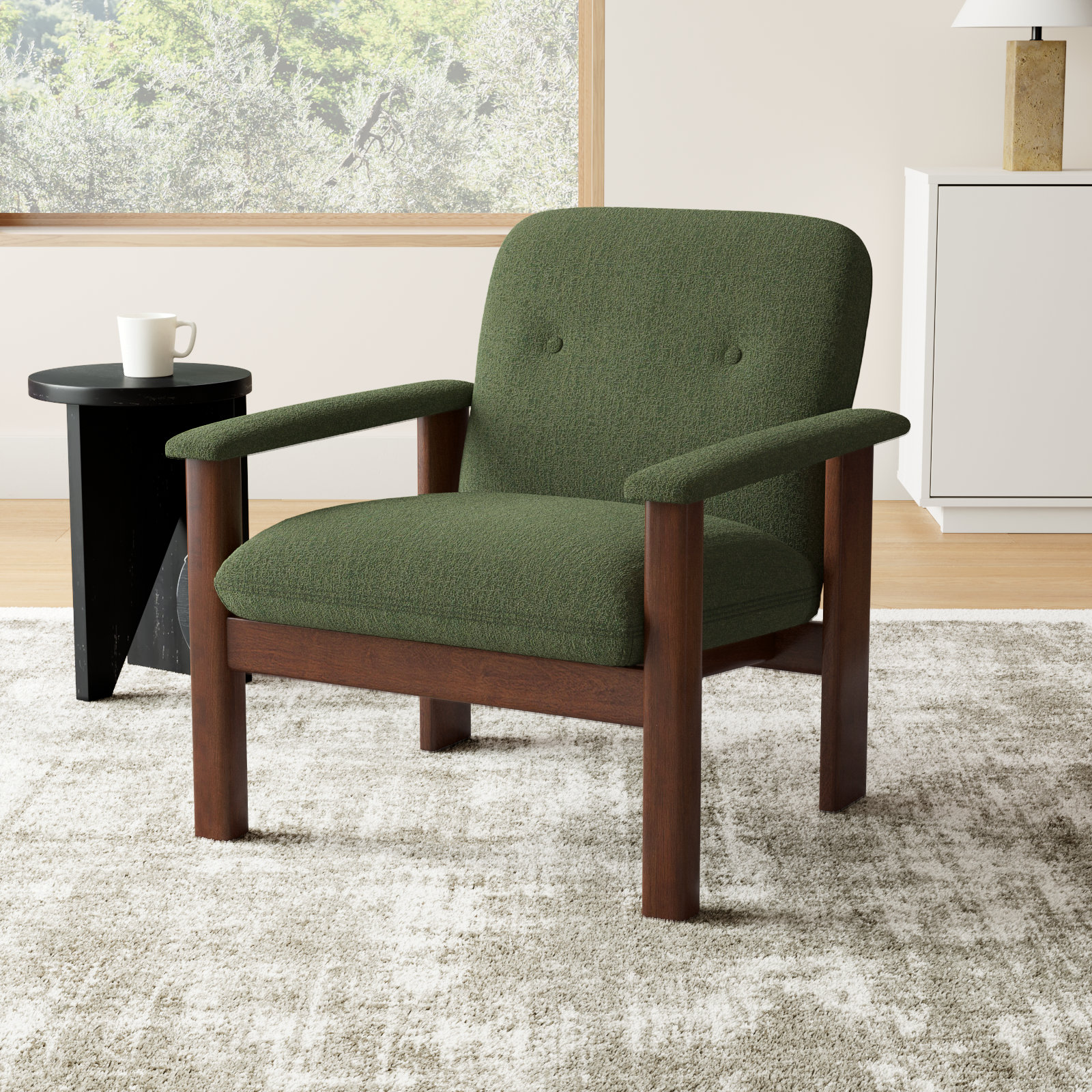 Ellington Upholstered Lounge Chair, Green Basketweave