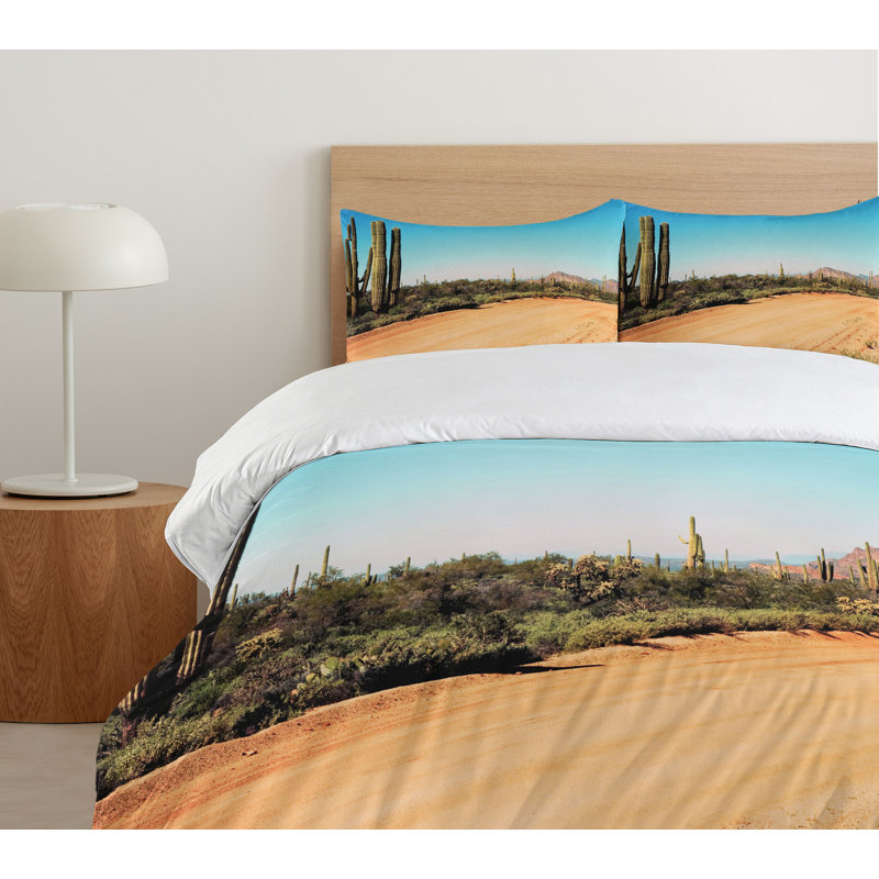 Queen Size Multicolor Microfiber Desert Cactus Duvet Cover Set