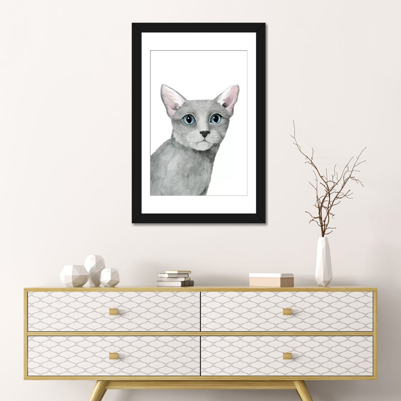 « cat portrait i », impression sur toile, H 24 po x l 16 po x P 1 po, Papier d'art encadré noir, Blanc