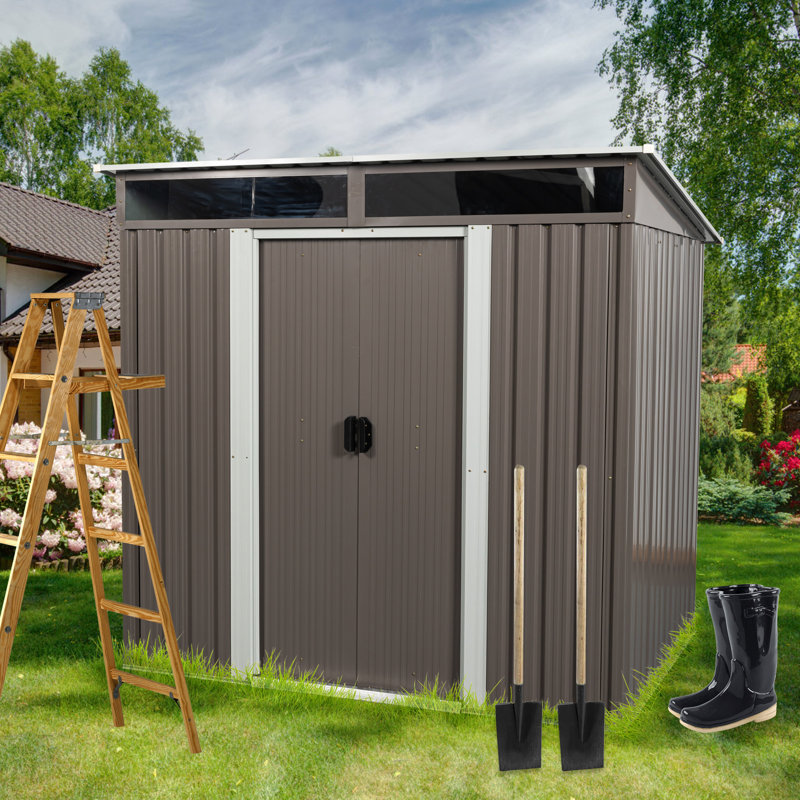 6Ft X 5Ft Outdoor Metal Storage Vault Unit - Galvanized Construction, Strong Panels, Transparent Plate For Brightness, Sliding Door With Lock, Simple Assembly Shed Building Iron Structure, ,