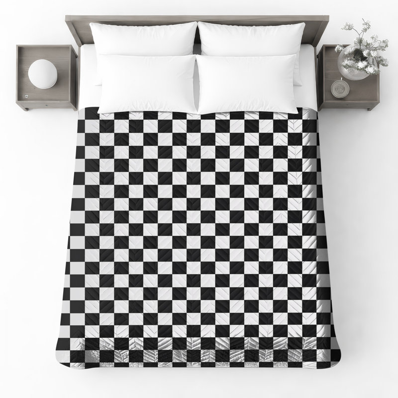 Black White Checkered Quilted Bedspread All Sizes, Full / Double