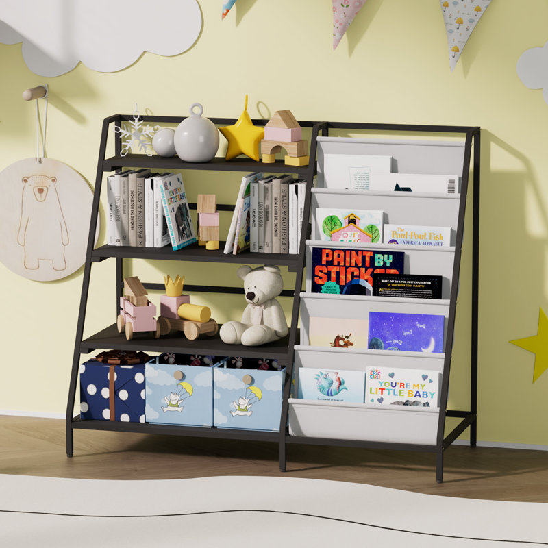 32'' Height Metal Book Display, Bookshelf and Toy Storage Organizer - 4 Tier Book Shelf, Black