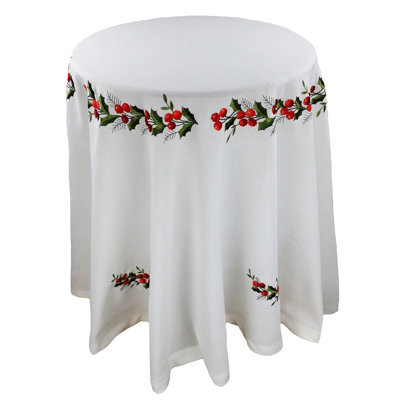 Holly Berry Round Christmas Polyester Tablecloth