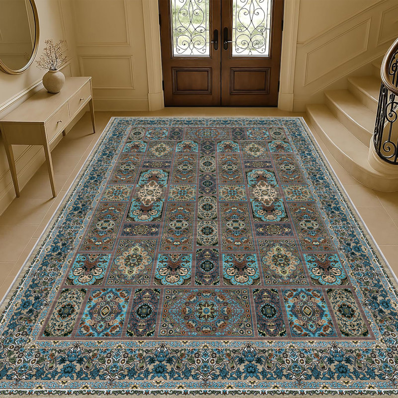 Oriental Floral ,Machine-Washable, Non-Slip Rugs., Rectangle 9' x 12'