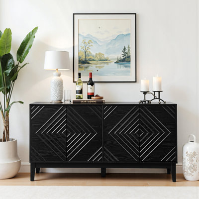 60.5" Fluted Sideboard - Buffet Cabinet with Adjustable Shelves and Geometric Pattern，for Dining Room