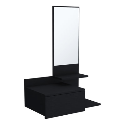 Black Console Table With 3 Shelf And Full Drawer - , Practical & Modern Design Extension Mirror Modernity