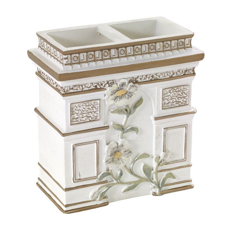 Parisian White and Gold Resin Toothbrush Caddy