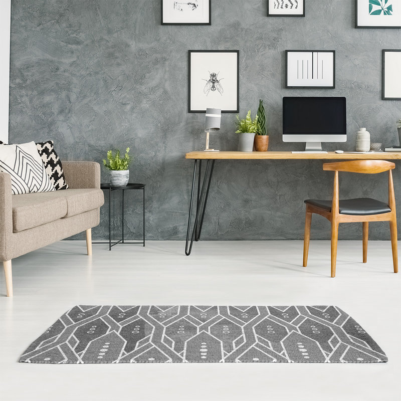 Trellis Pattern Poly Black Area Rug, Rectangle 2' x 3'