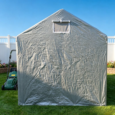 Remise de rangement extérieure résistante 8 pi x 6 pi - Garage portatif imperméable avec porte à enroulement et fenêtre de ventilation, rangement instantané pour les vélos, tondeuses et outils de jardin
