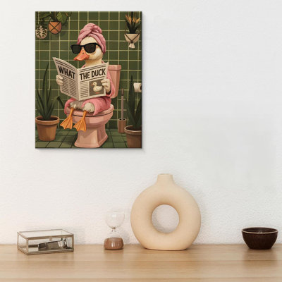 Drôle de canard, impression d'art mural de salle de bain botanique - canard Funky lisant sur toile, affiche de photo sur toile - Animal moderne, décoration murale de salle de bain 8 x 10