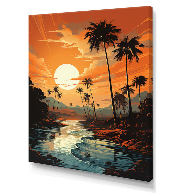 Tangerine, crépuscule tropical, coucher de soleil II, Toile tendue, H 32 po x l 16 po
