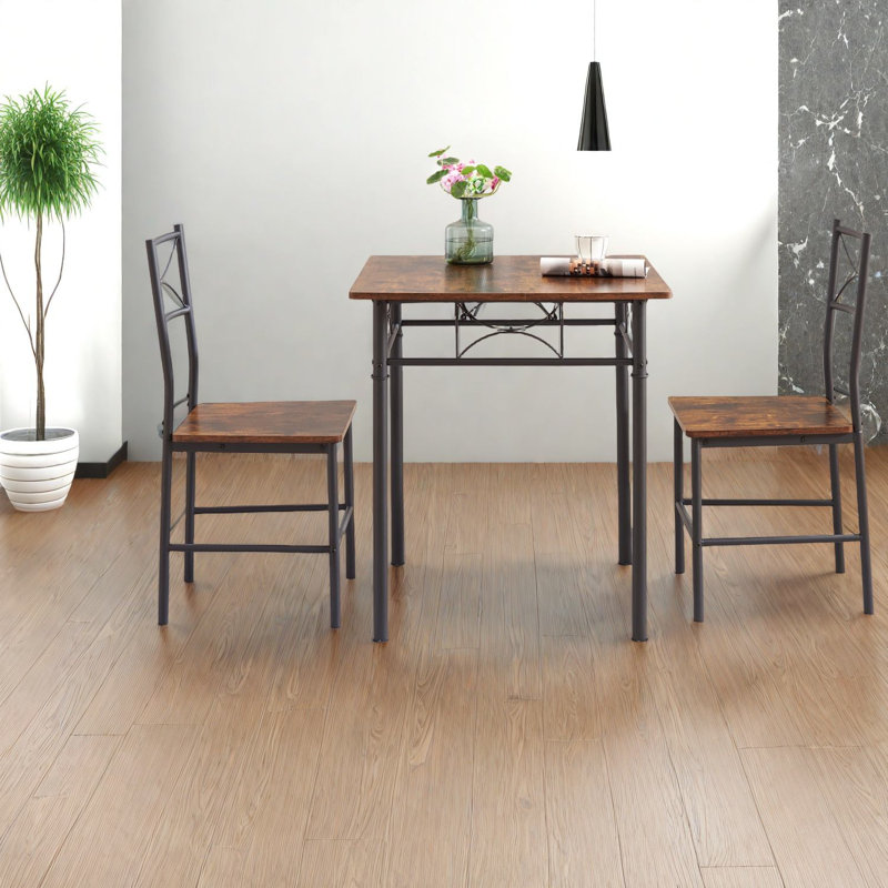 Ensembles de table de salle à manger compacts en métal et en bois brun antique