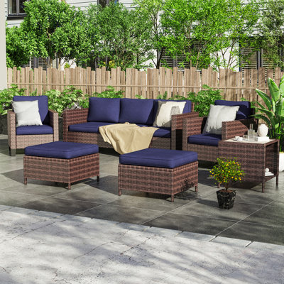 Sinkler 6 Piece Wicker Sofa Seating Group with Cushions and Rocking Swivel Chairs