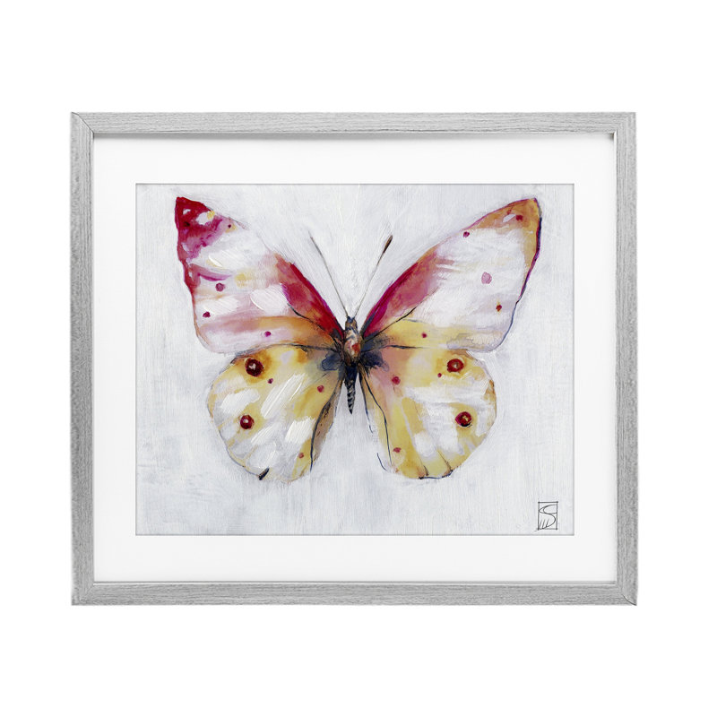 «Pink & Yellow Butterfly», reproduction sous verre encadrée, design par Sara Culpepper, Cadre de ferme gris