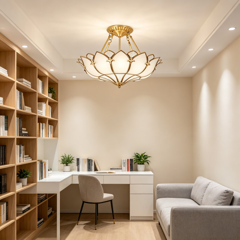 4-Light Brass Lotus Semi-Flush Mount Ceiling Light