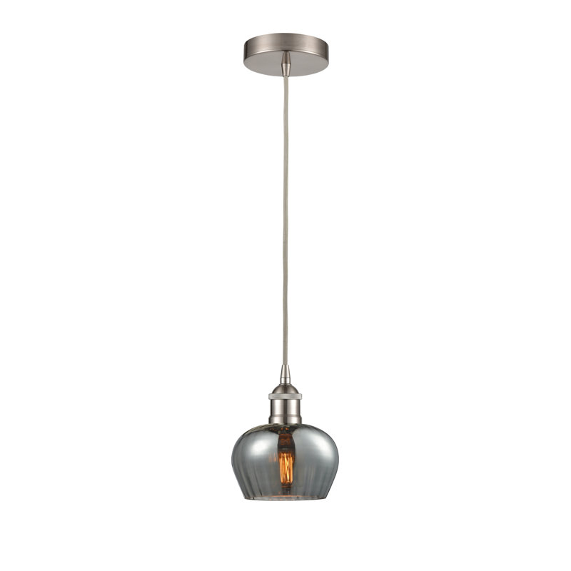 Luminaire suspendu simple à 1 lumière Noille, Brun, Nickel satiné brossé, H 11,5 po x l 11 po x P 11 po