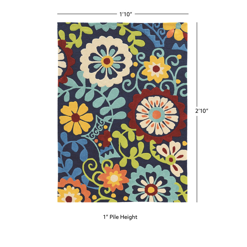 Equelle Hand Tufted Floral Indoor Rug, Rectangle 1'10" x 2'10"