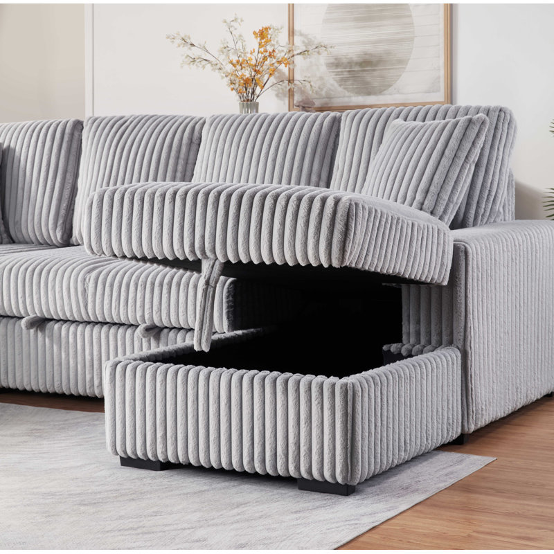 Petit canapé modulaire en velours côtelé avec couchette, rangement et table rabattable Ealing